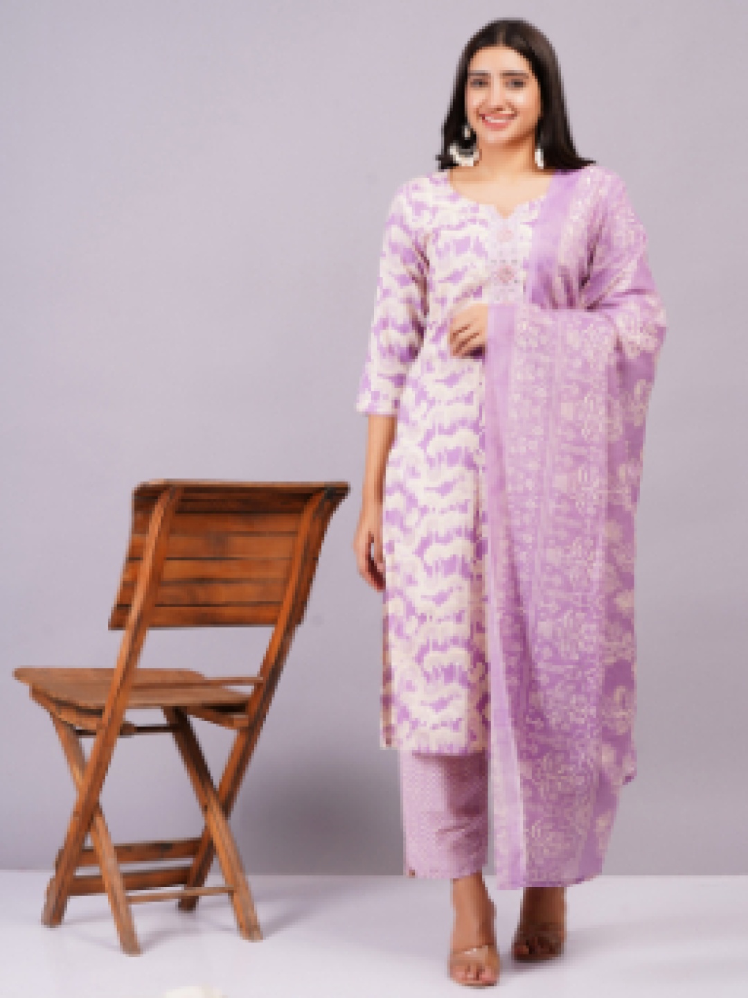 

JC4U Women Floral Printed Pure Cotton Kurta with Trousers & Dupatta, Purple