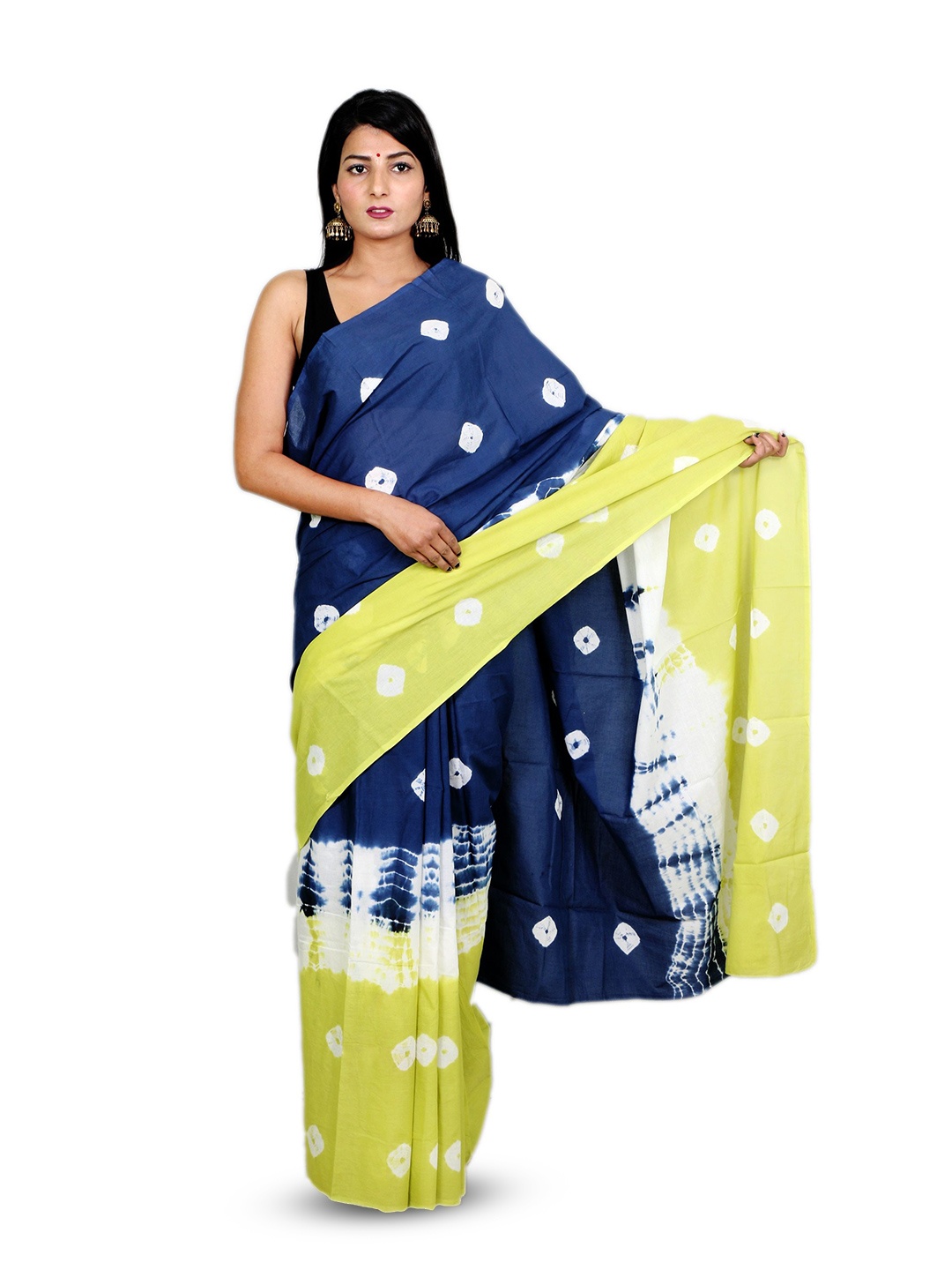 

THE FAMILIAR HANDICRAFTS Tie and Dye Pure Cotton Ikat Saree, Blue