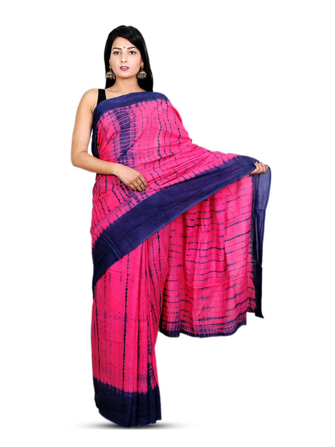 

THE FAMILIAR HANDICRAFTS Tie and Dye Pure Cotton Ikat Saree With Blouse Piece, Blue