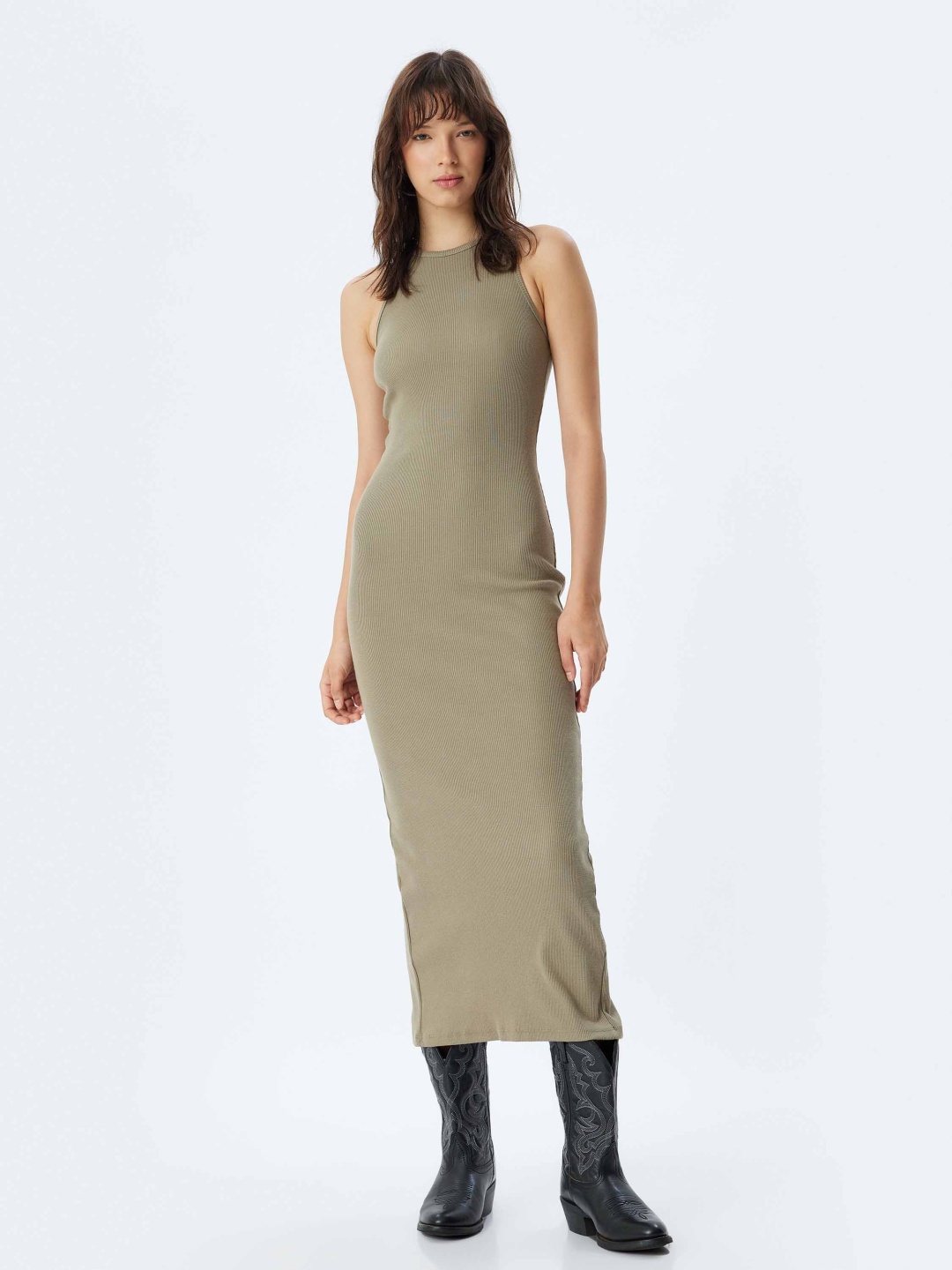 

Koton Women Boat Neck Maxi Dress, Khaki