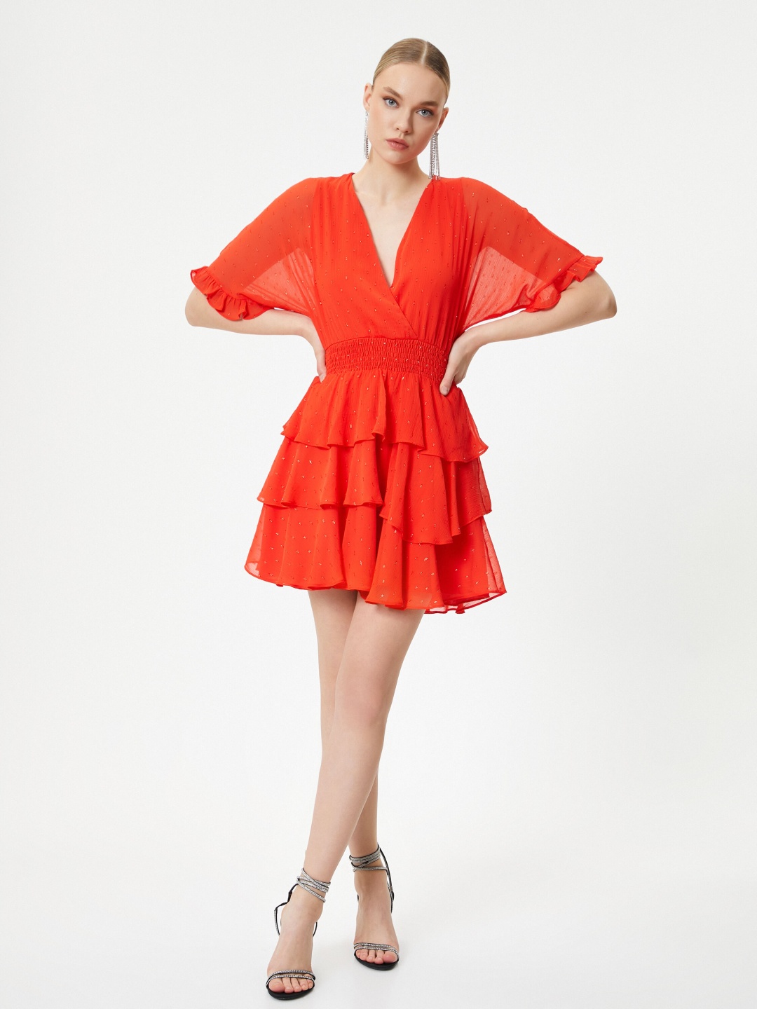 

Koton Machine Wash Puff Sleeve Fit & Flare Mini Dress, Orange