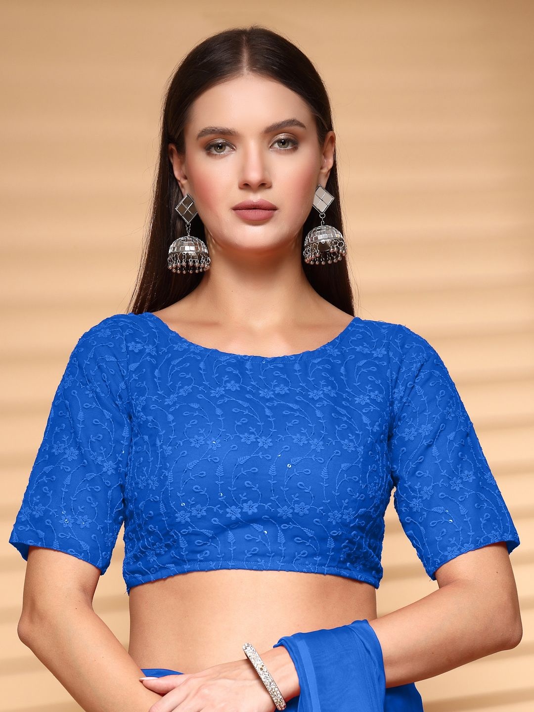 

Oomph! Women Non Padded Boat Neck Saree Blouse, Blue