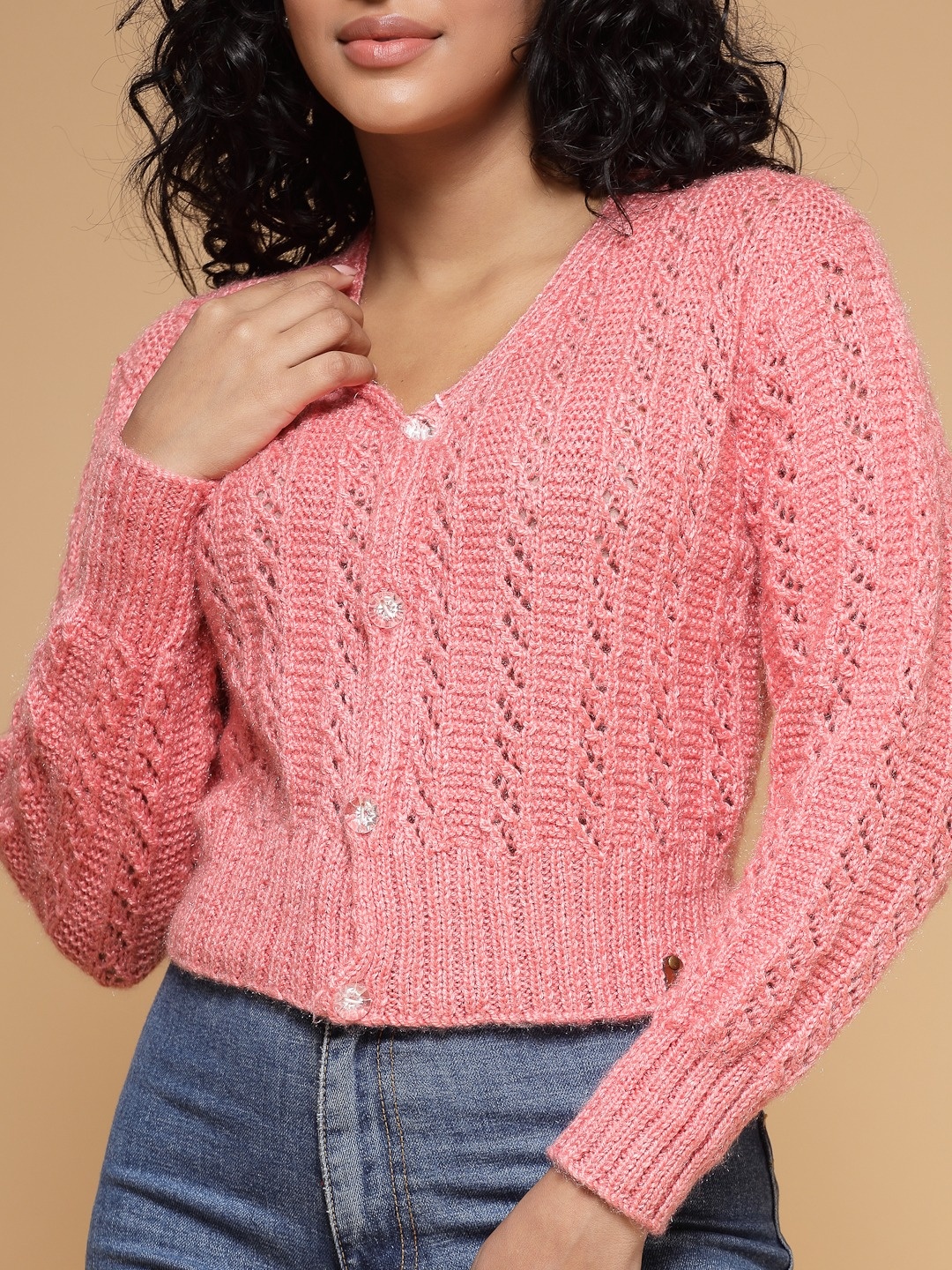 

Velvery Women Crop Cardigan, Pink