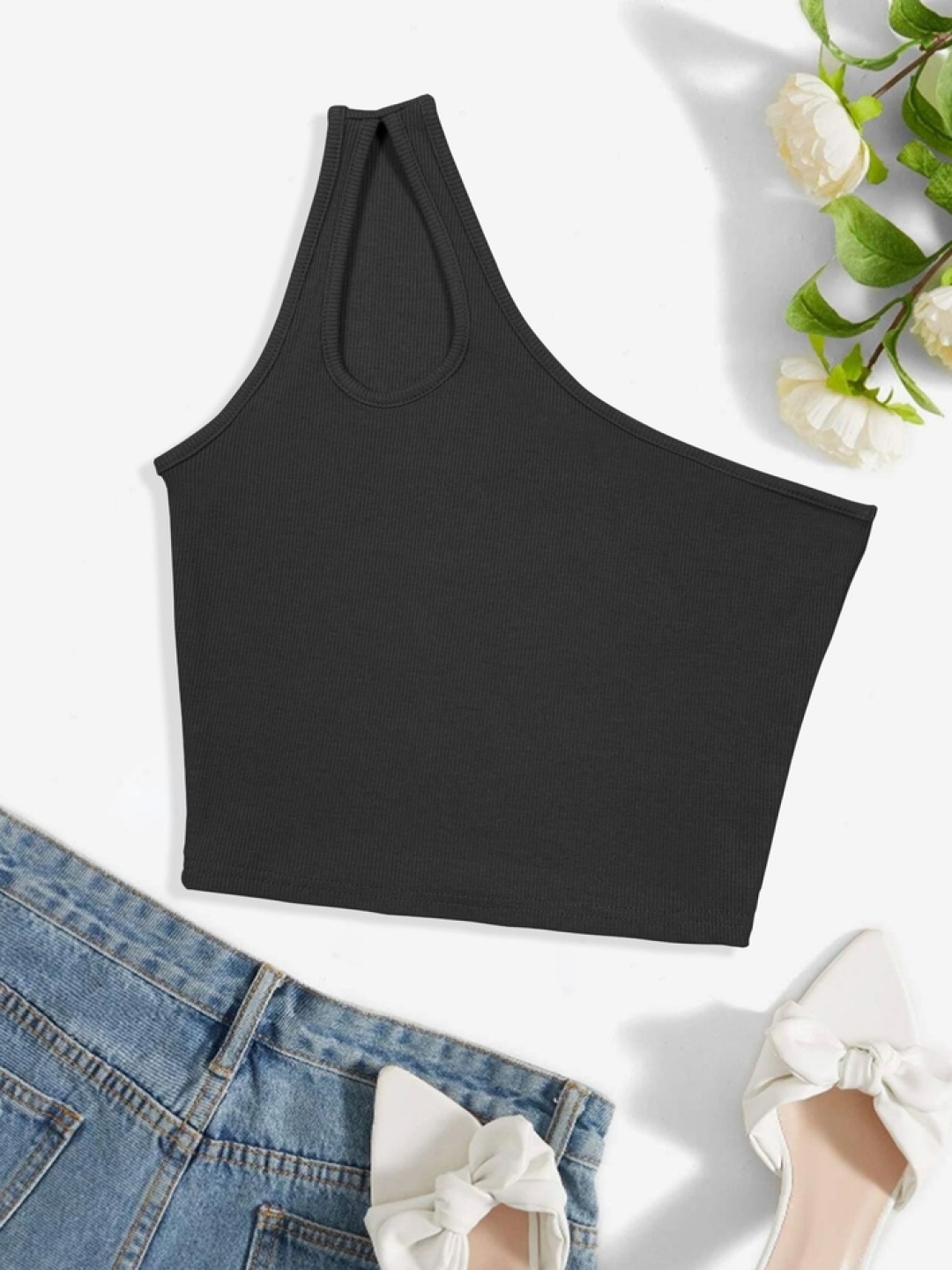 

LULU & SKY One Shoulder Ribbed Top, Black