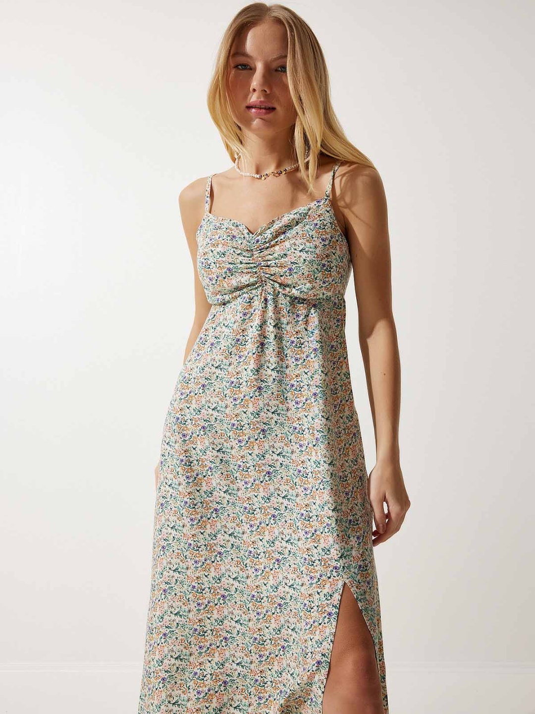 

Happiness istanbul Floral Print A-Line Midi Dress, Na