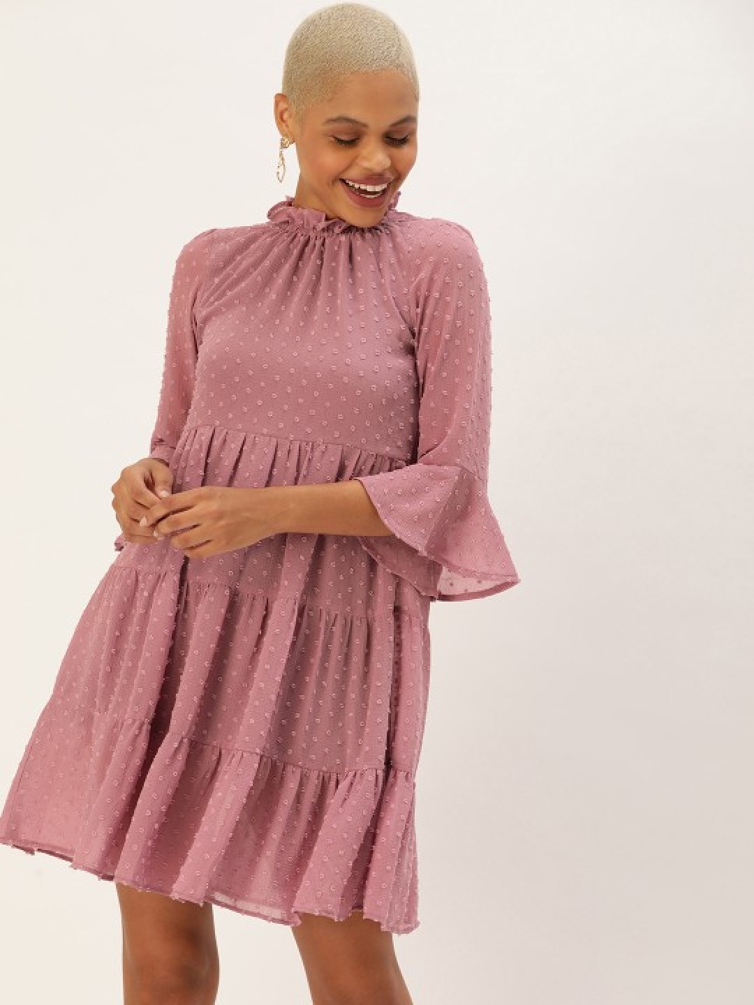 

MELOSO Bell Sleeve Fit & Flare Dress, Pink