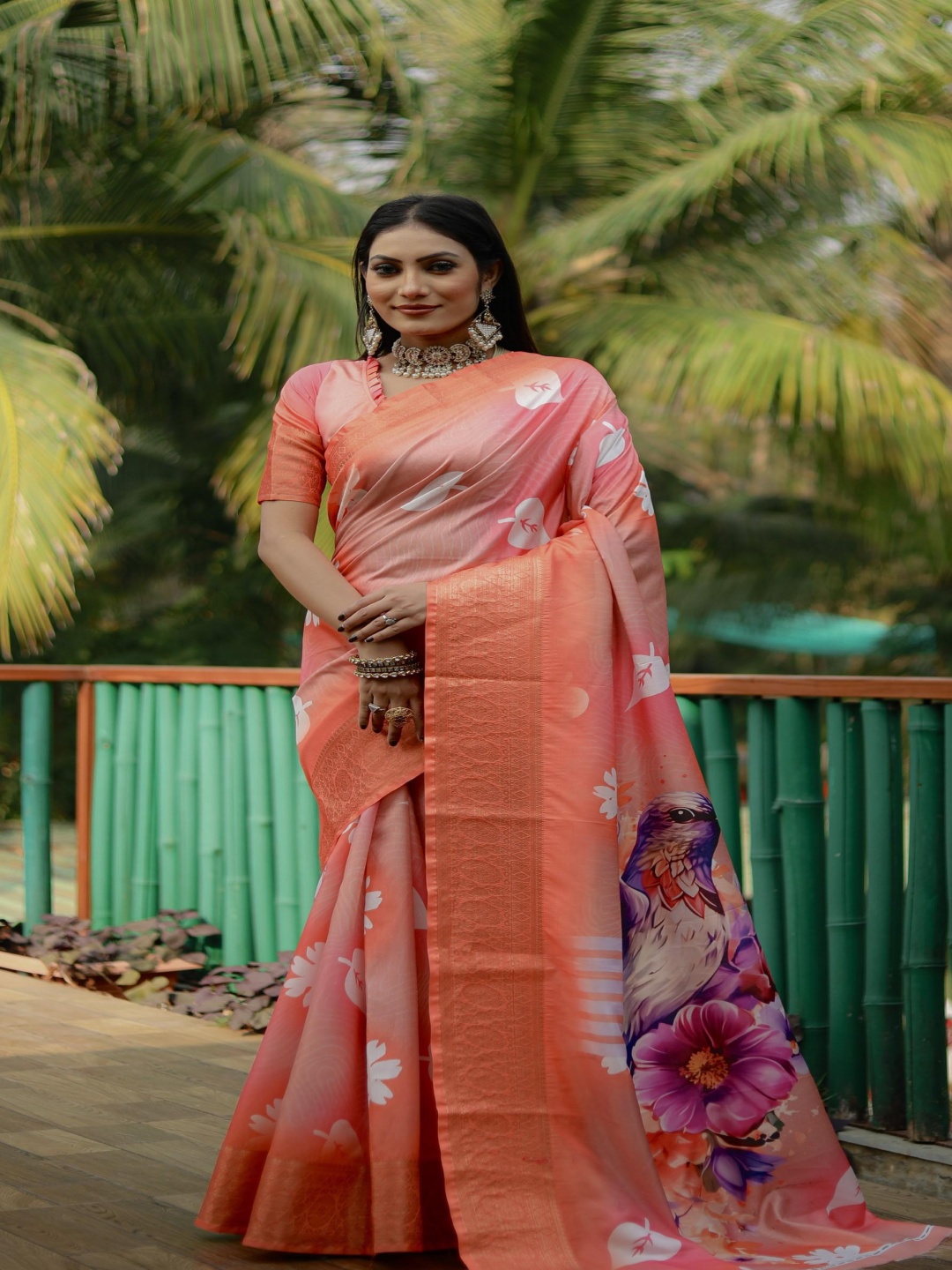 

Anaita Floral Zari Pure Silk Saree, Orange