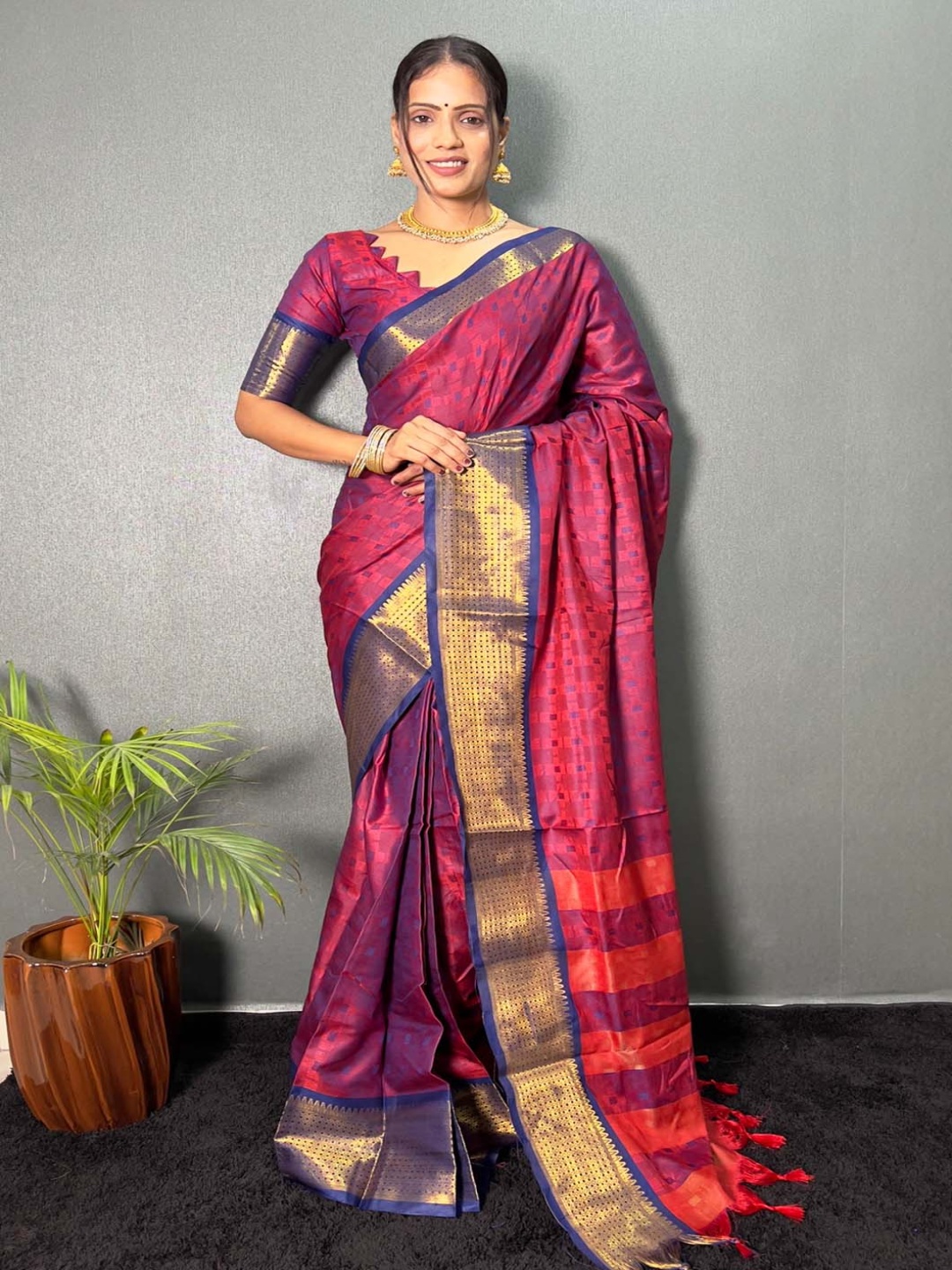

KALINI Woven Design Mysore Silk Zari Ready to Wear Saree, Red