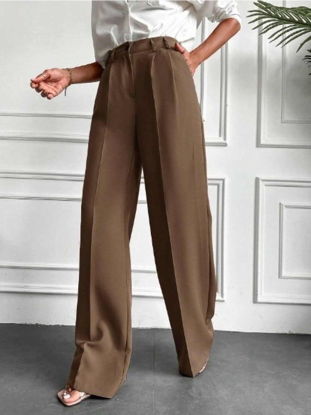 

Next One Women Smart High-Rise Easy Wash Pleated Trouser, Brown