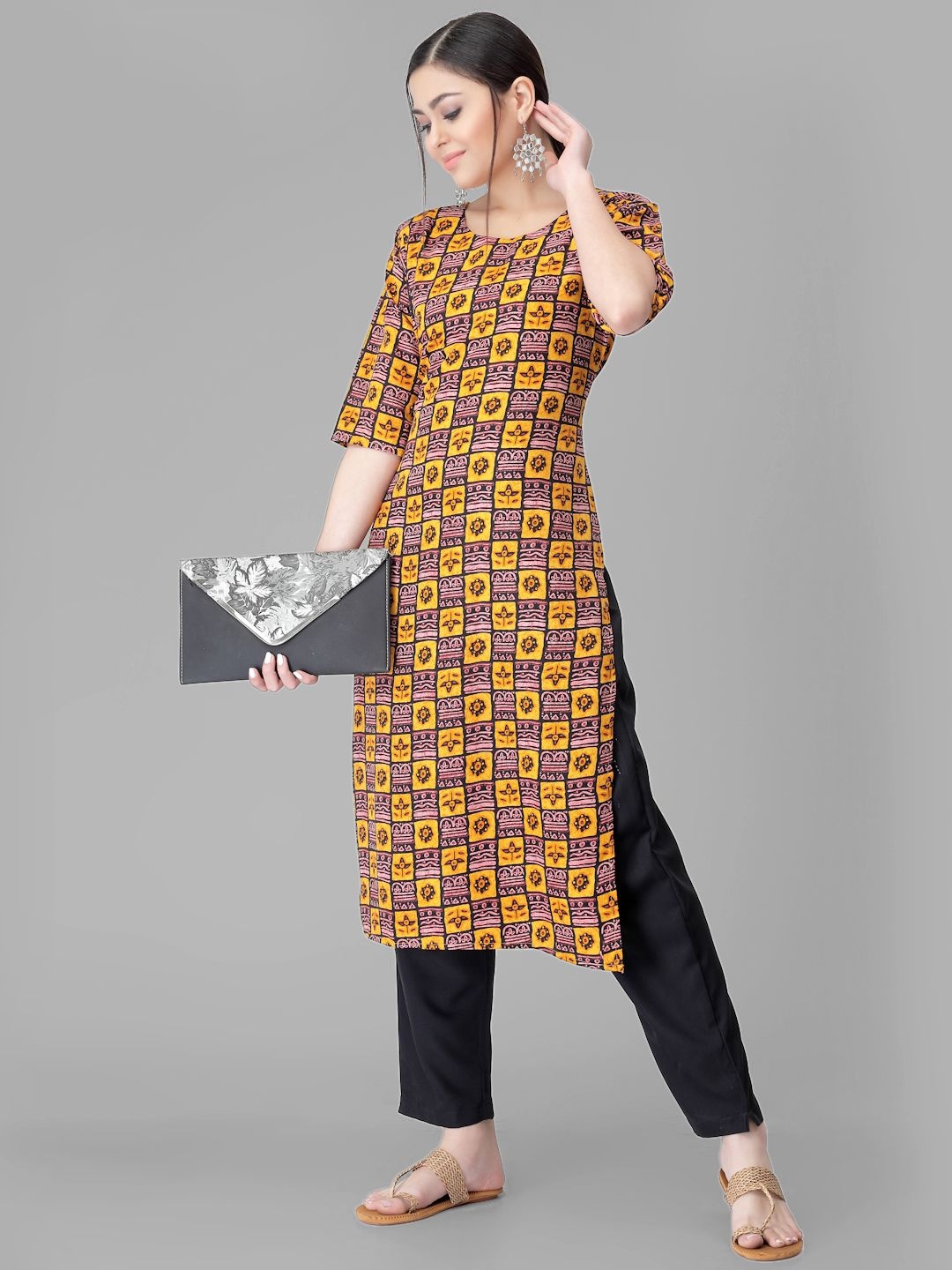 

7Threads Ethnic Motifs Printed Straight Kurta With Trouser, Yellow