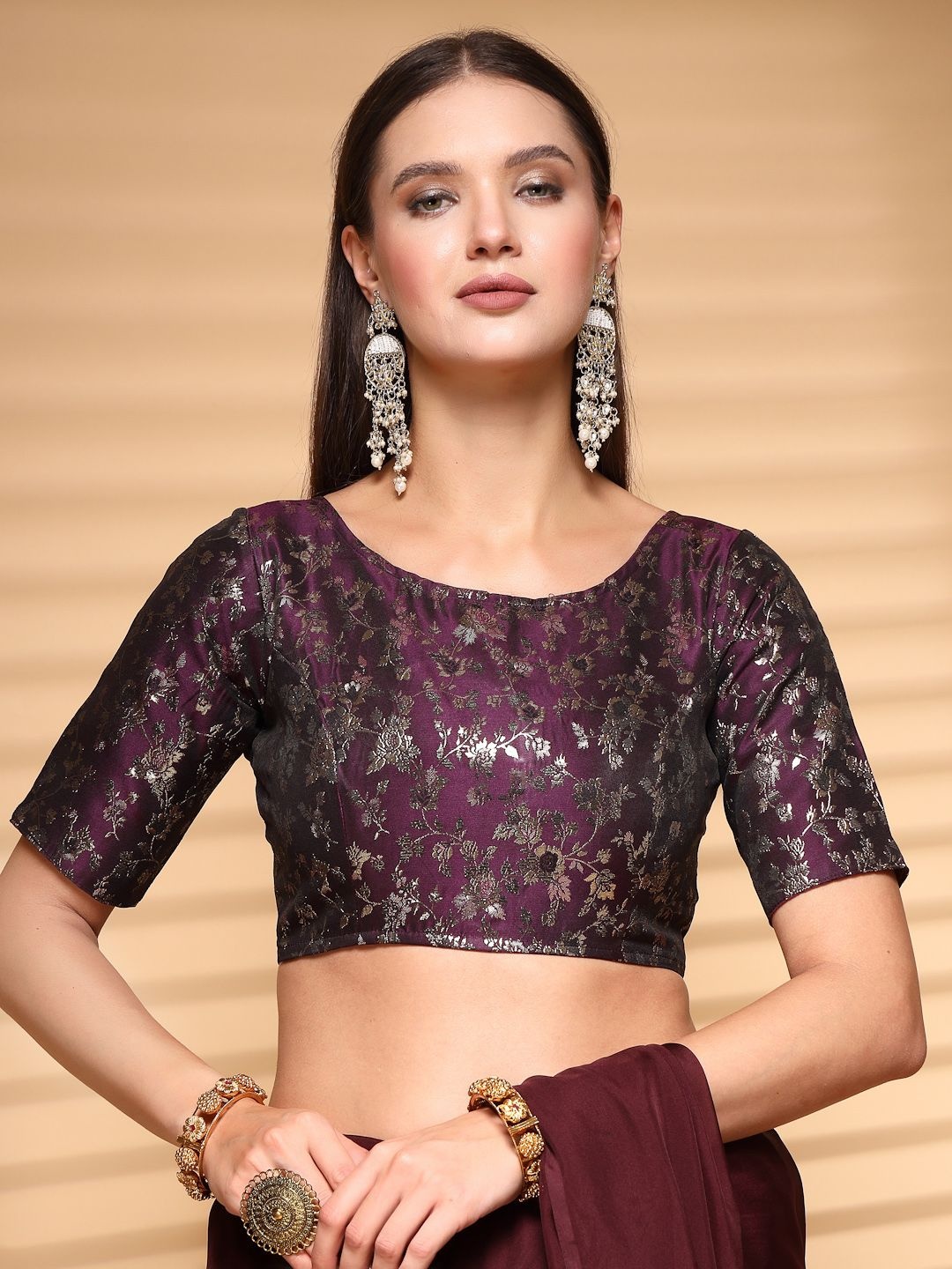 

Oomph! Women Non Padded Boat Neck Saree Blouse, Purple