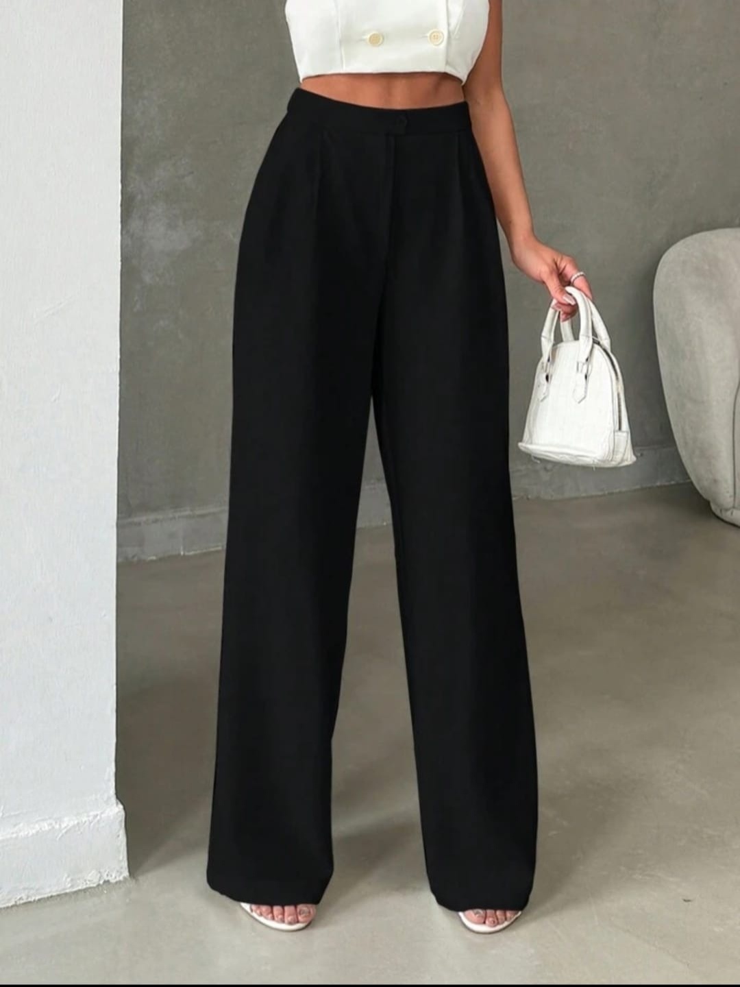 

Next One Women Smart Straight Fit High-Rise Trousers, Black