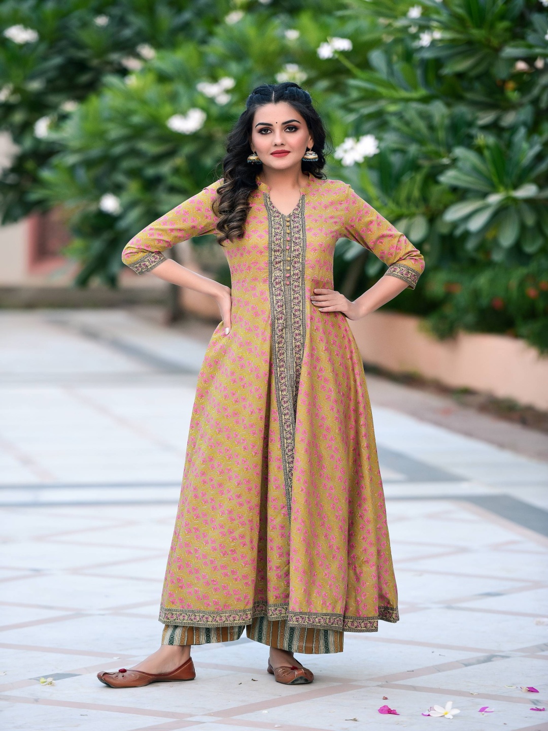 

Anastay Clothing Women Floral Printed Regular Pure Cotton Kurta with Palazzos, Green