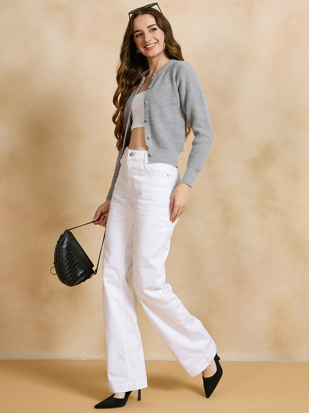 

CLAPTON Women Full Sleeve Winter Woollen Cardigan, Grey