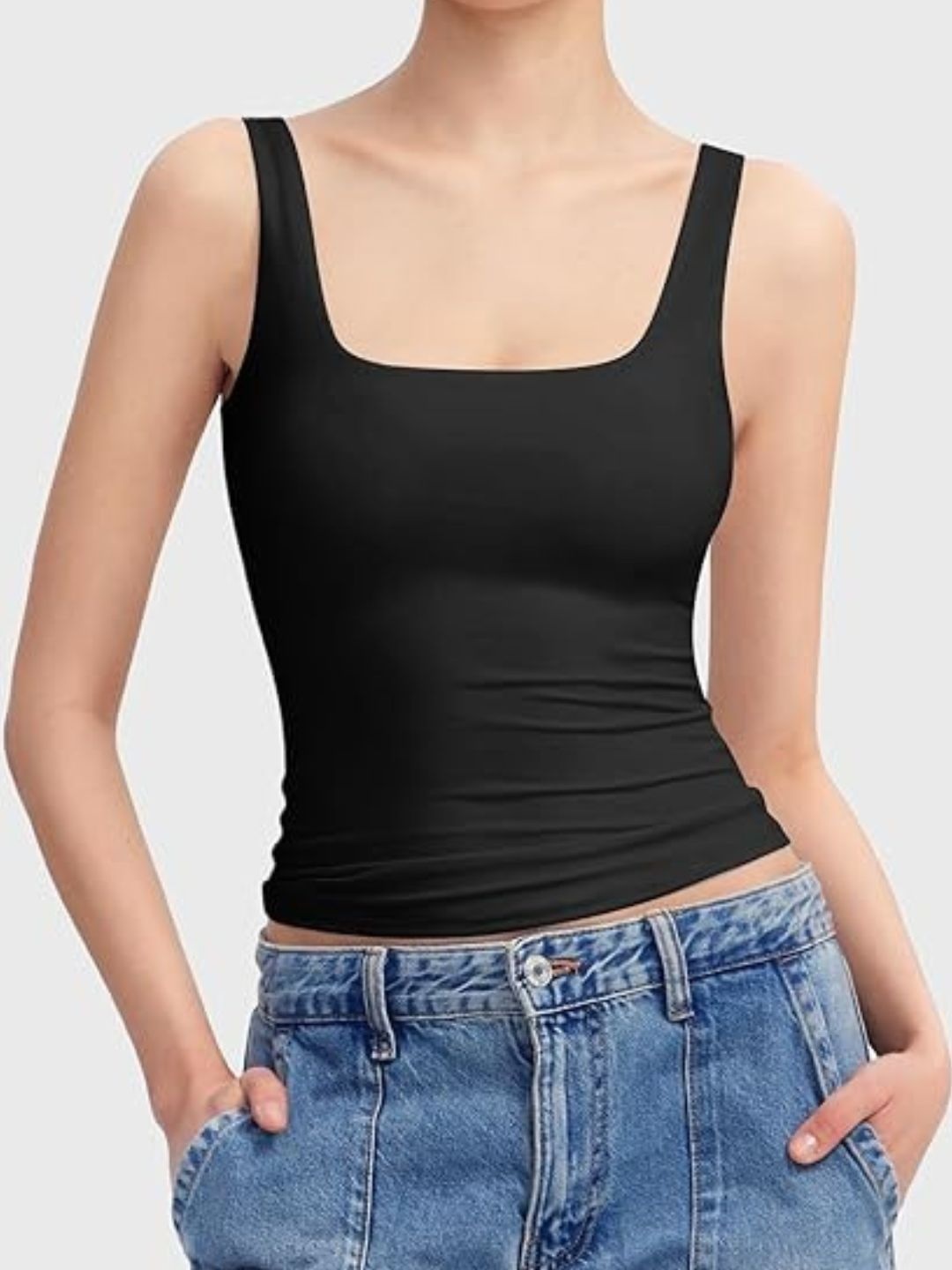 

CareDone Women Cotton Tank Crop Top, Black