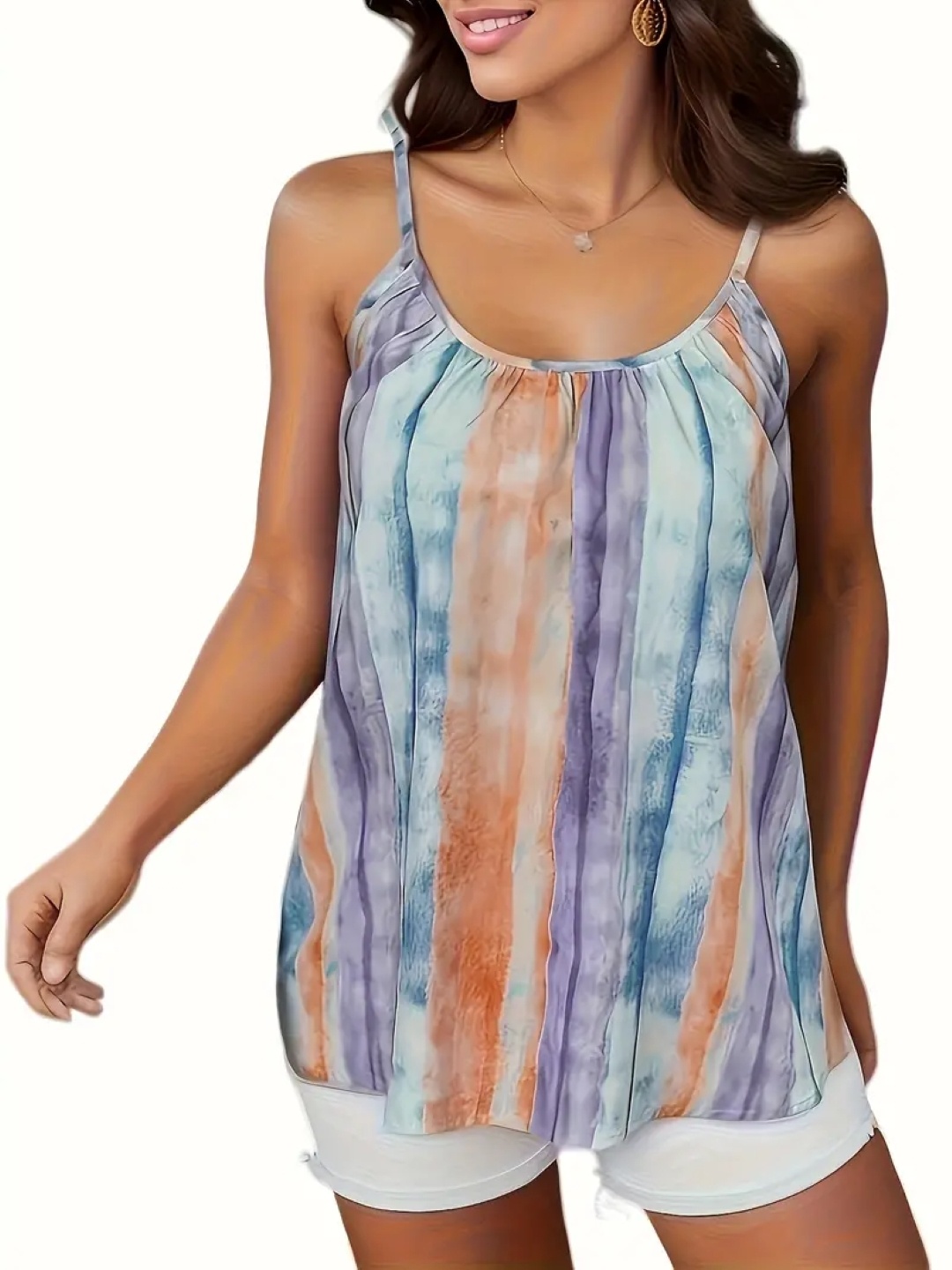

KPOP Women Printed Sleeveless Casual Top, Blue