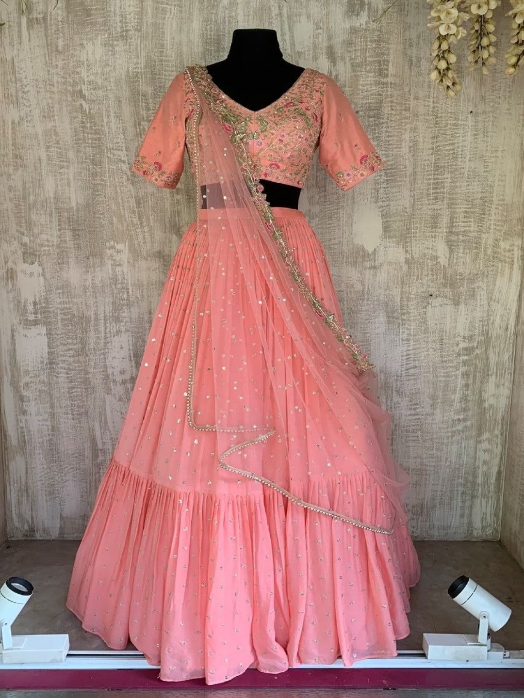 

Rujave Embellished Semi-Stitched Lehenga & Unstitched Blouse With Dupatta, Peach