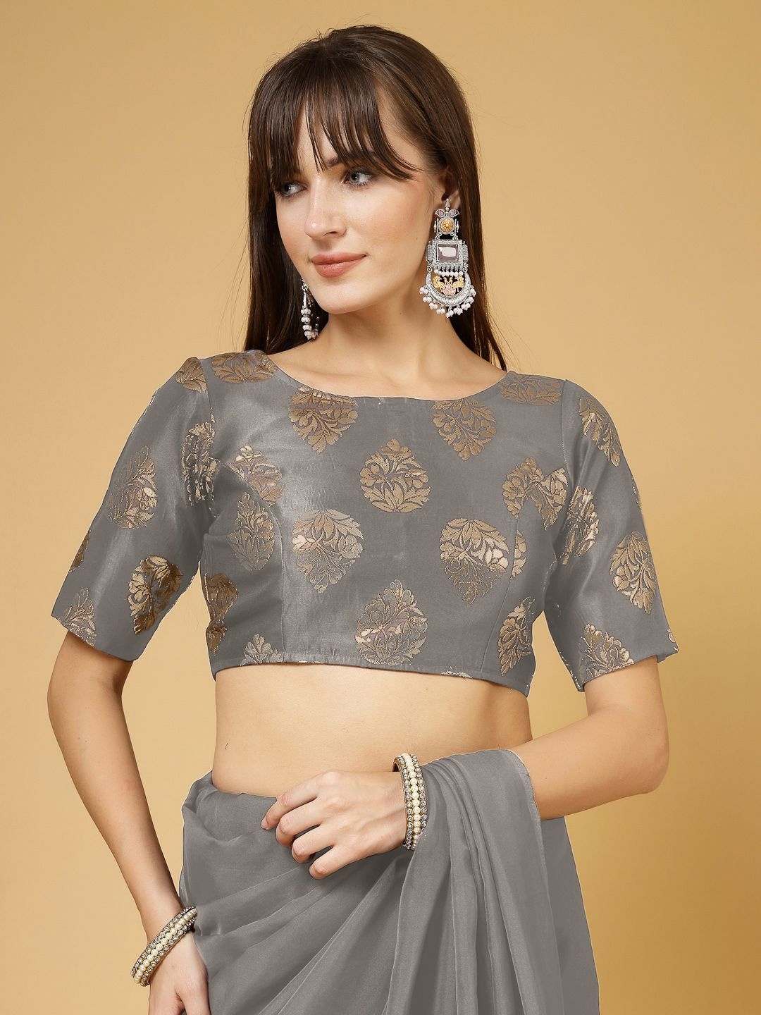 

Oomph! Women Non Padded Boat Neck Saree Blouse, Grey