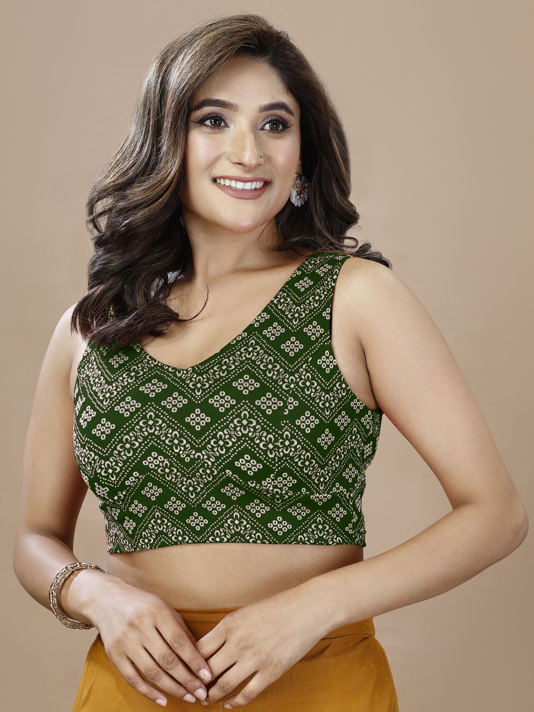 

Oomph! Women Printed V-Neck Saree Blouse, Green