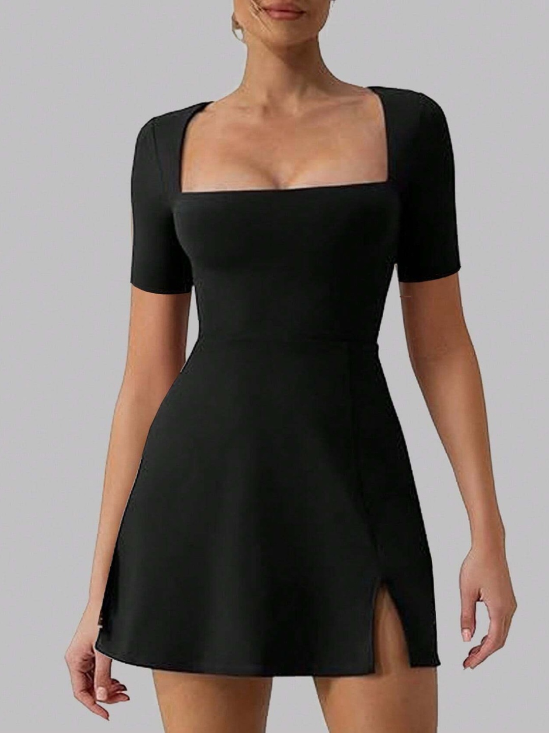 

LULU & SKY Solid Off-Shoulder Fit & Flare Mini Dress, Black