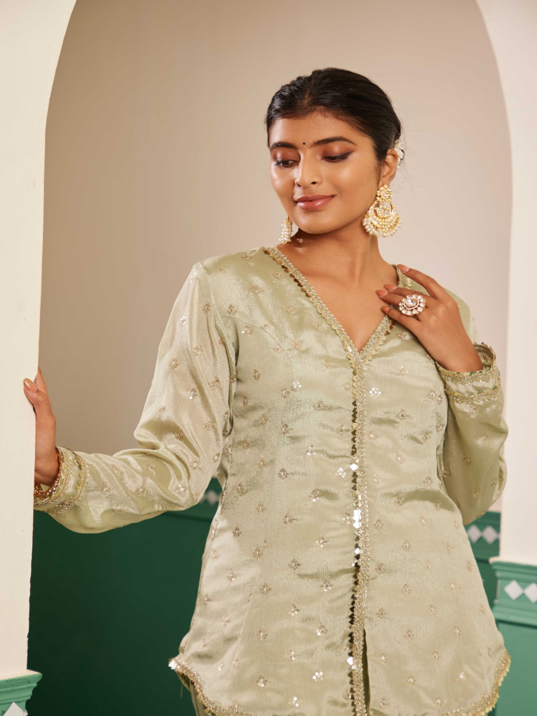 

Alaya By Stage3 Sajda Embellished Top & Trousers, Green