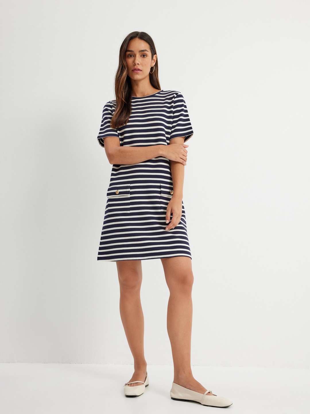 

Koton Striped Flared Sleeve T-shirt Cotton Dress, Blue