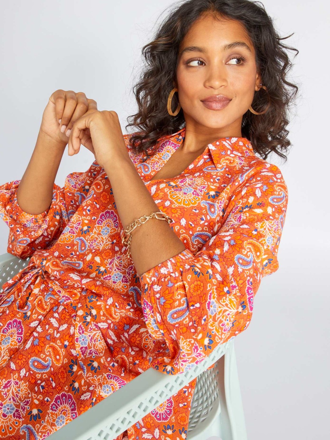 

KIABI Women Floral Opaque Printed Casual Shirt, Orange