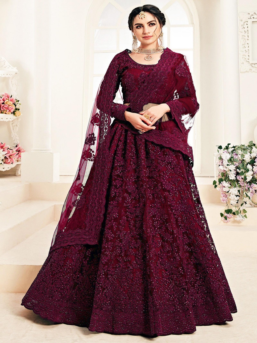 

APNISHA Embroidered Sequinned Semi-Stitched Lehenga & Unstitched Blouse With Dupatta, Pink