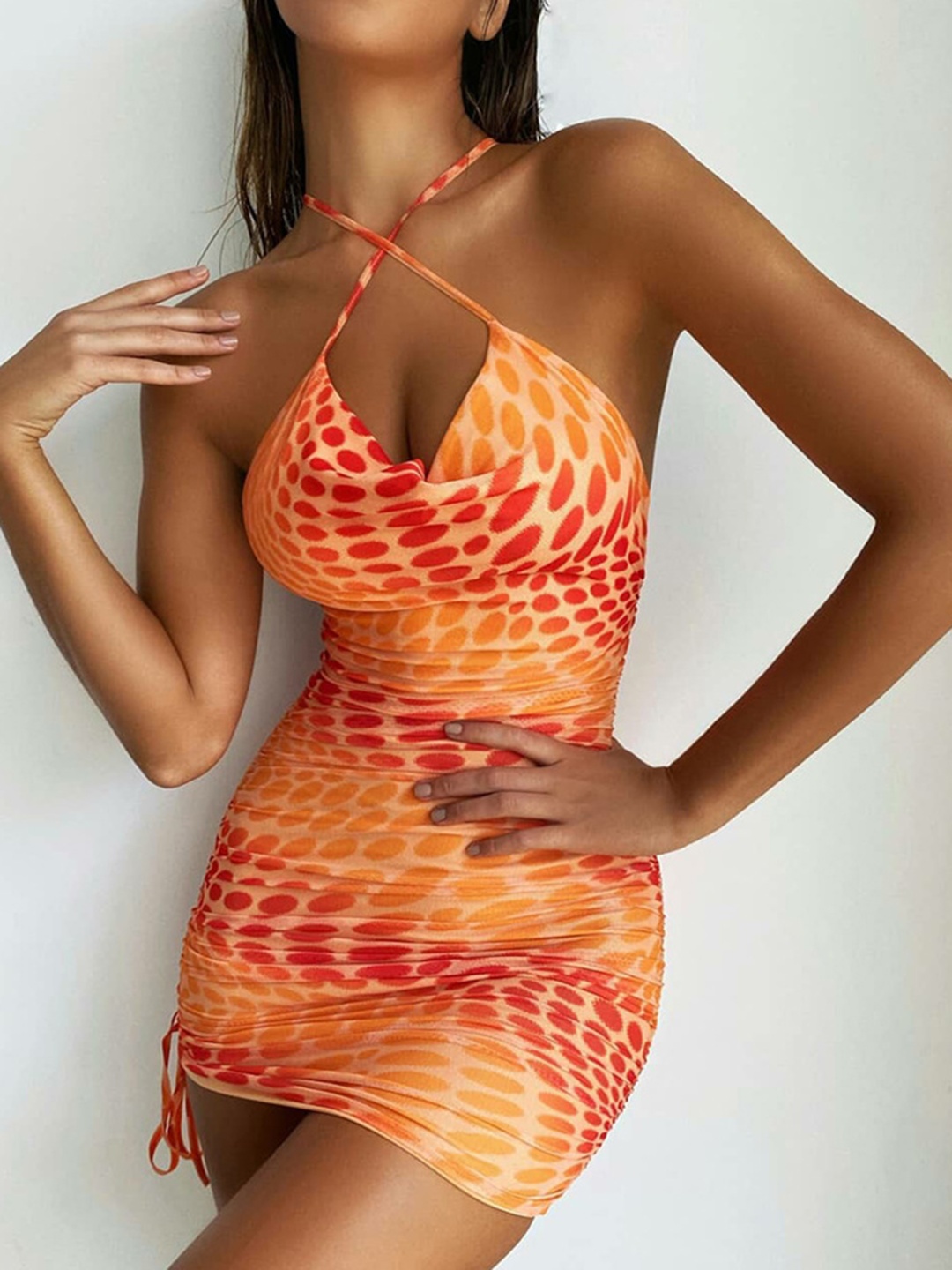 

LULU & SKY Printed Bodycon Mini Dress, Orange