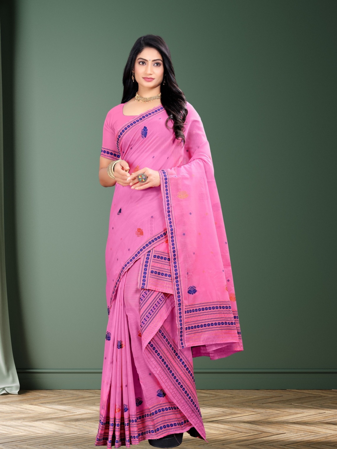 

KAMDAR Riha AC Cotton Bihu Mekhela Chador Assamese Latest Woven Design, Pink