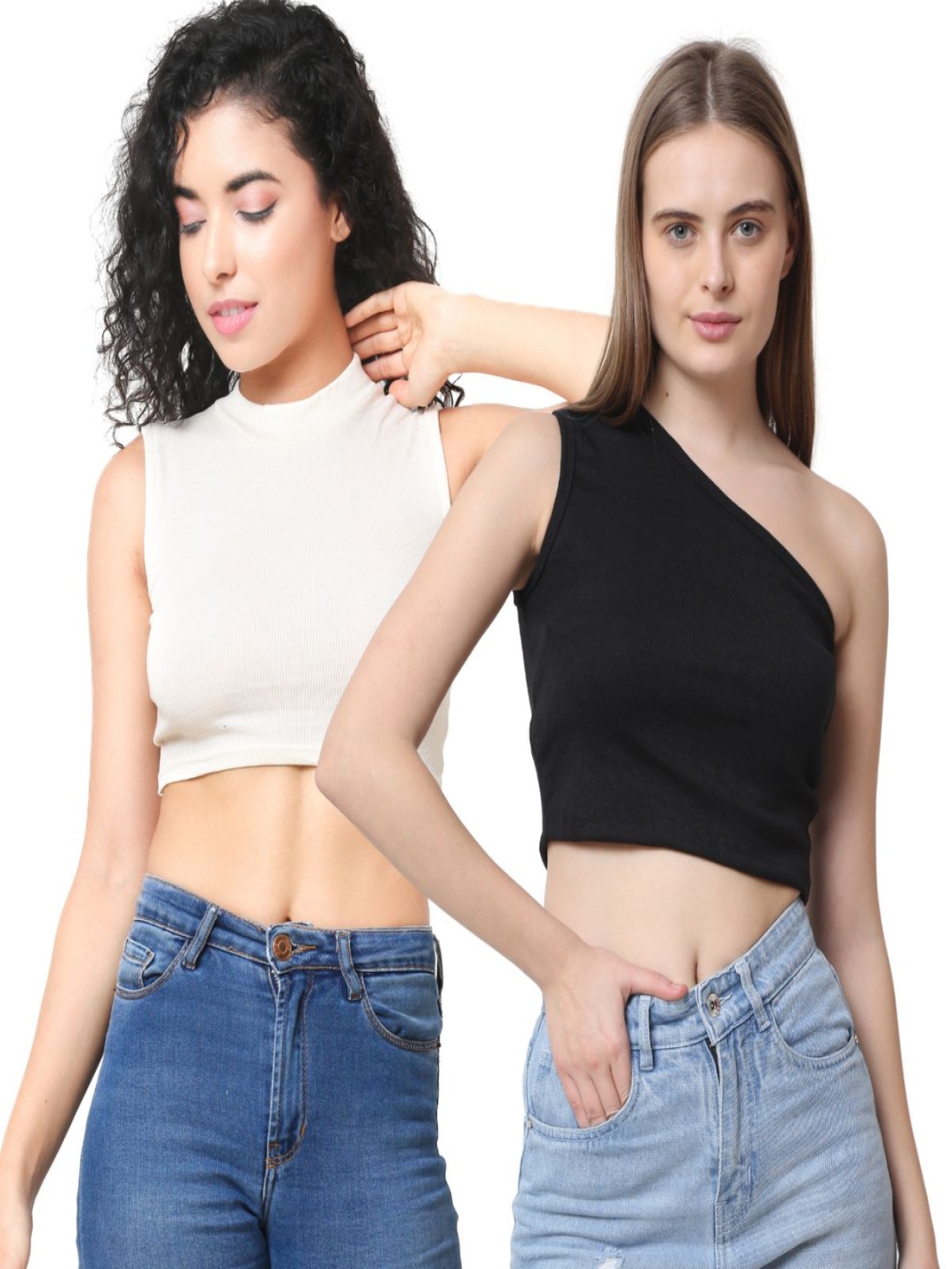 

CareDone Women Pack of 2 Solid Crop Top, Black