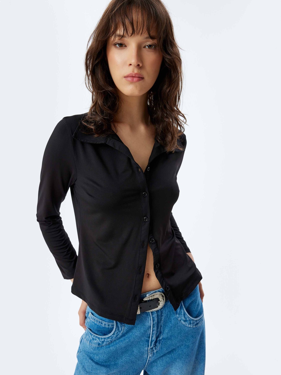 

Koton Women Slim Fit Opaque Casual Shirt, Black