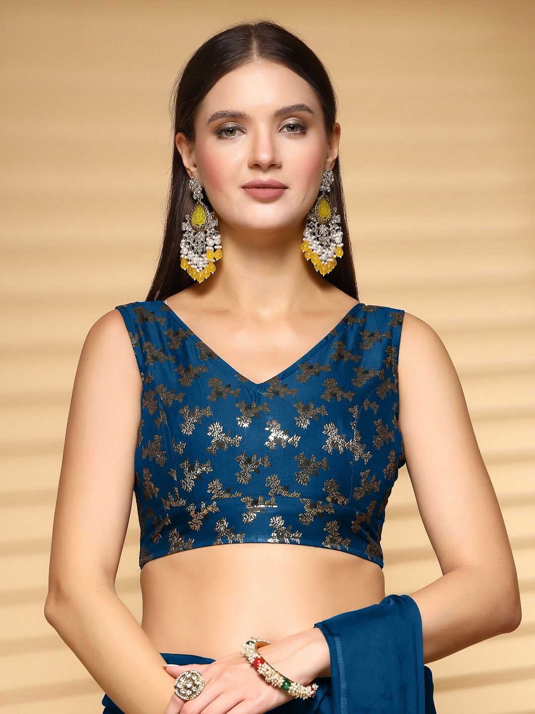 

Oomph! Women Non Padded V- Neck Saree Blouse, Blue