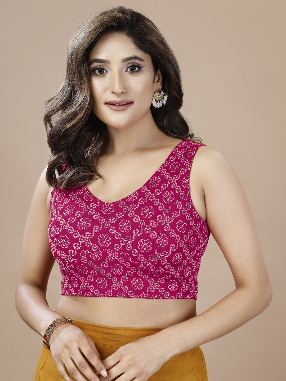 

Oomph! Printed V-Neck Sleeveless Slip-On Saree Blouse, Pink