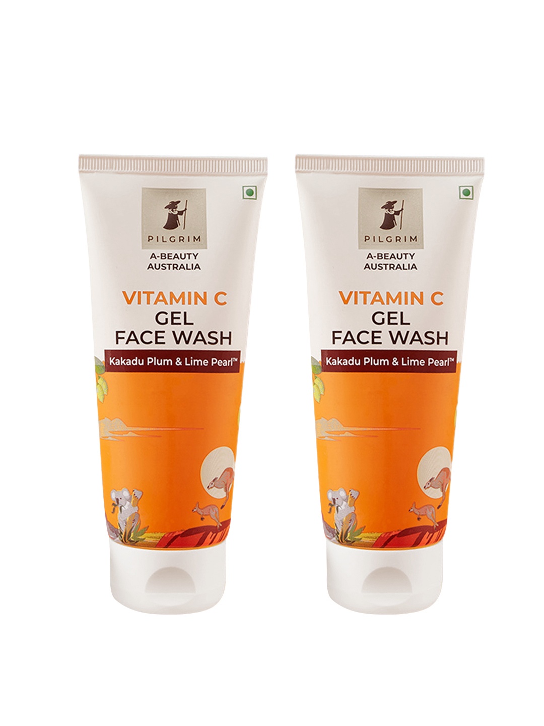 

Pilgrim Set Of 2 A-Beauty Australia Vitamin C Gel Face Wash with Kakadu Plum - 100ml Each, Orange