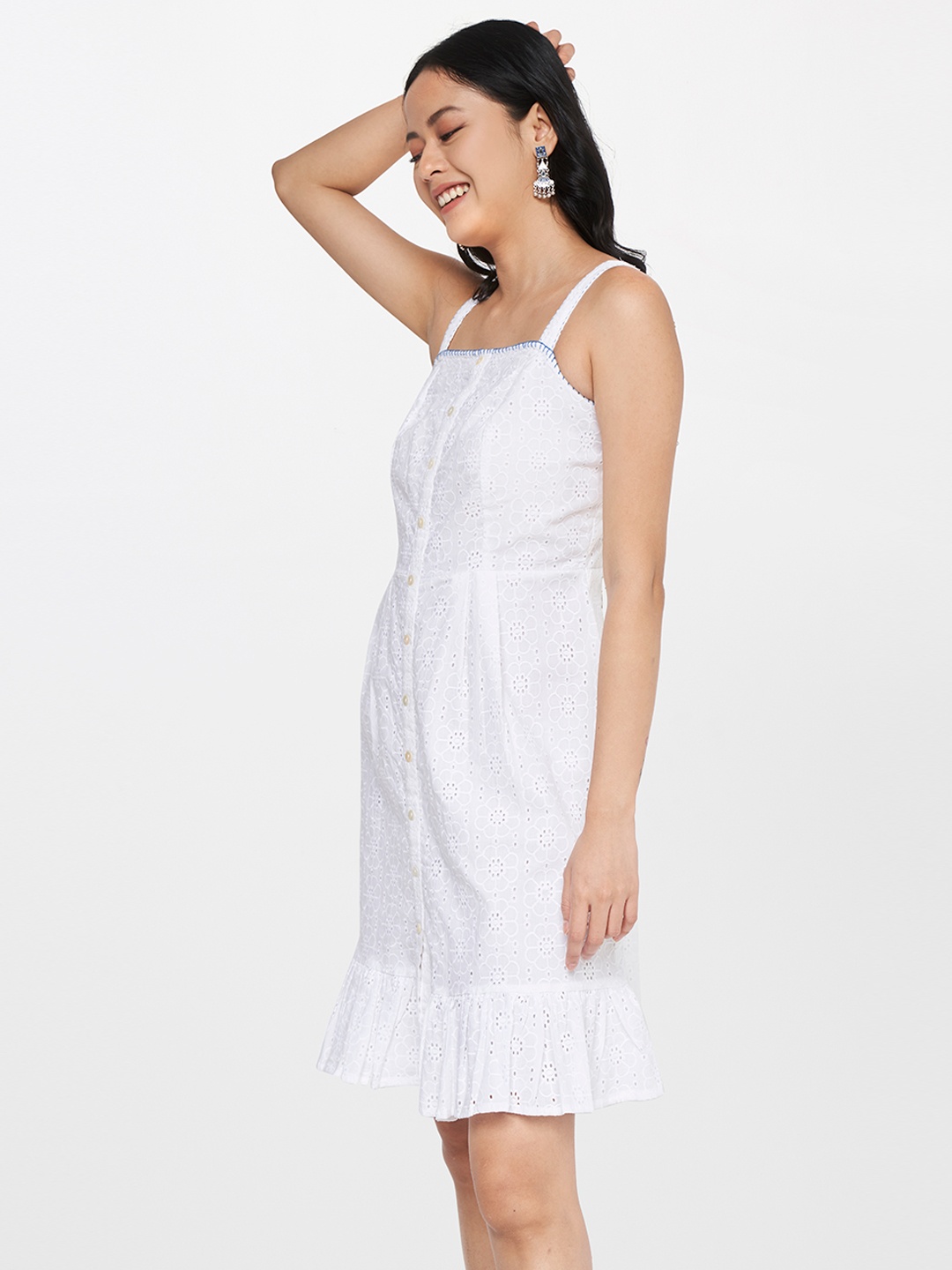 

Global Desi Embroidered Cotton A- Line Dress, White
