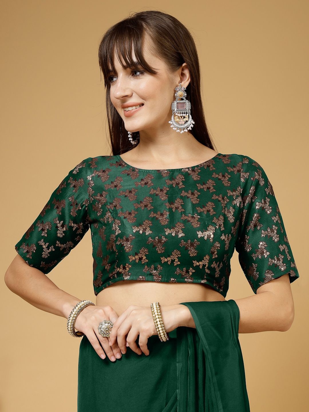 

Oomph! Women Embellished Boat Neck Saree Blouse, Green