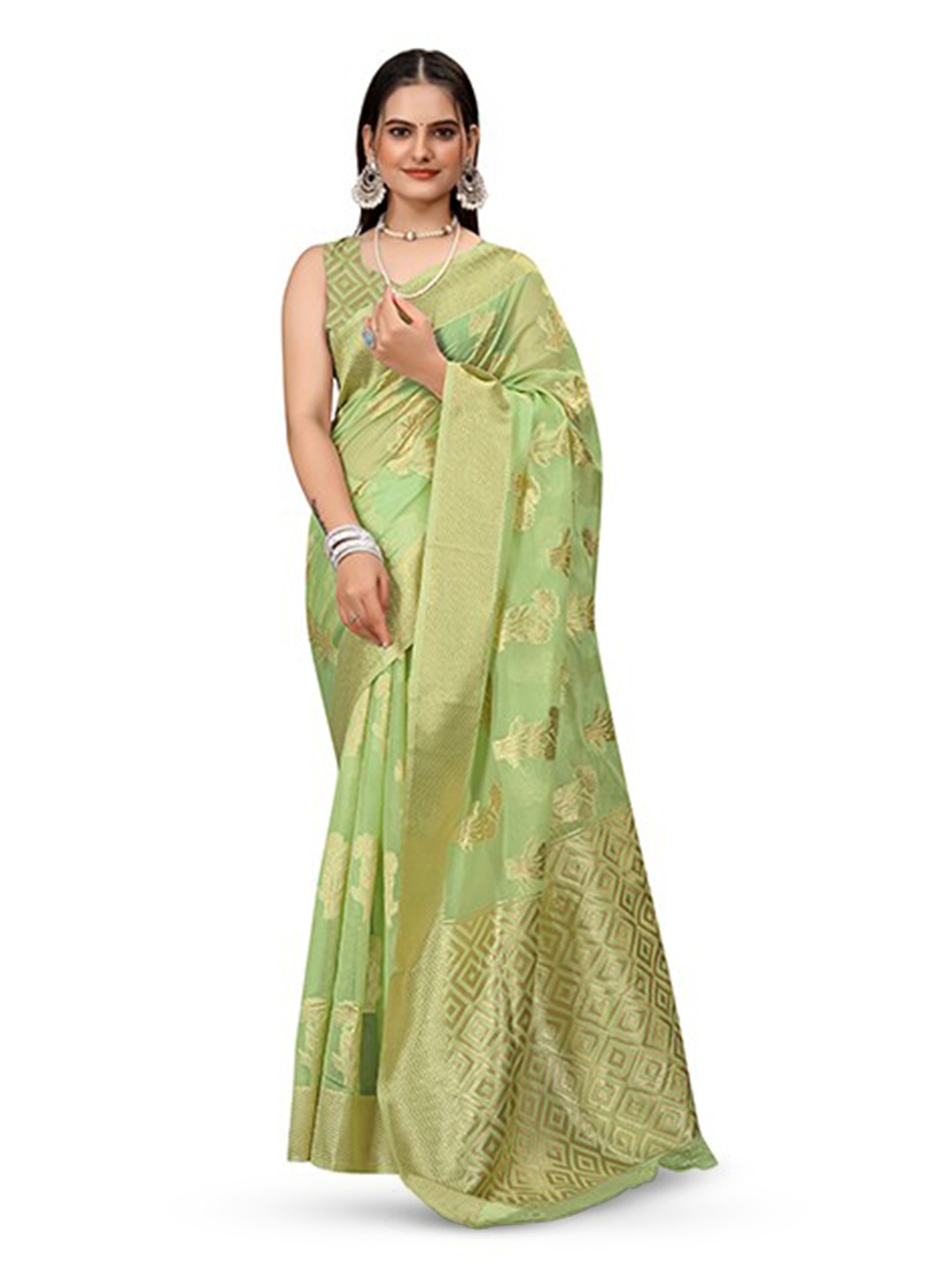 

Aagiri Woven Design Zari Organza Banarasi Saree, Green