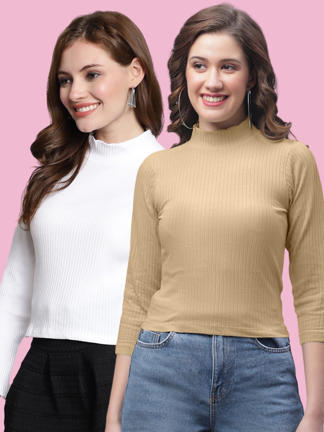 

FBAR Pack of 2 Cotton Crop Top, White