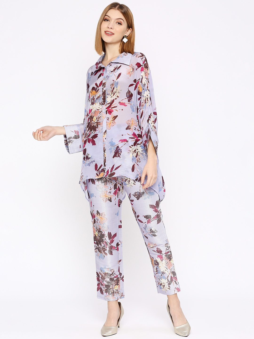 

Cloth Haus India Shirt Collar Floral Print Top, Lavender