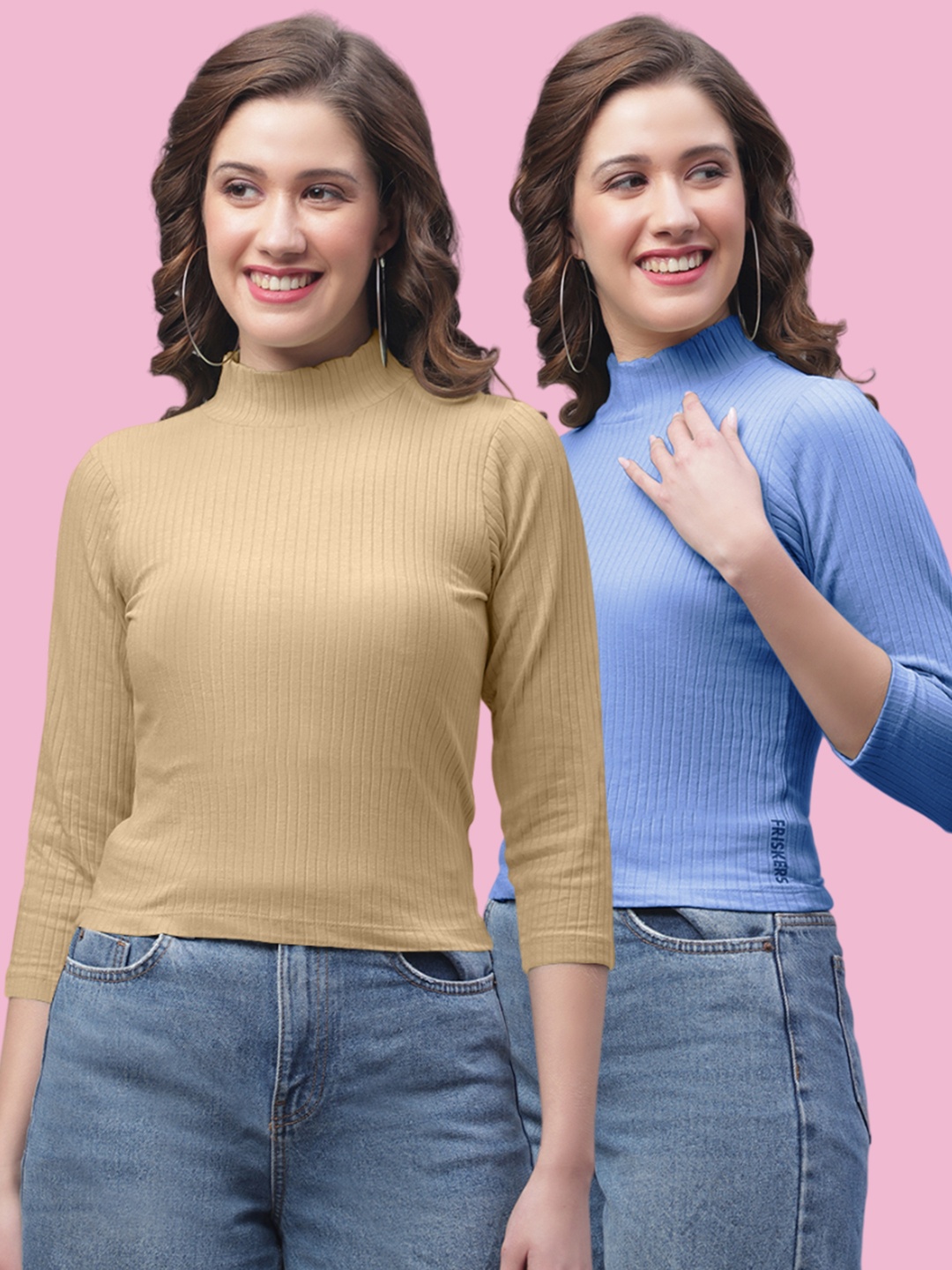 

FBAR Women Pack of 2 Self Design Crop Top, Multi