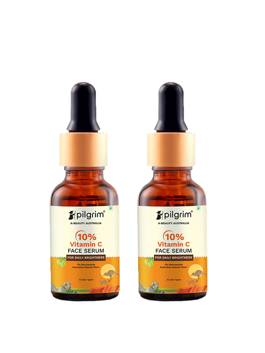 

Pilgrim 2-Pcs 10% Vitamin C Face Serum with Niacinamide & Kakadu Plum - 30 ml each, Orange