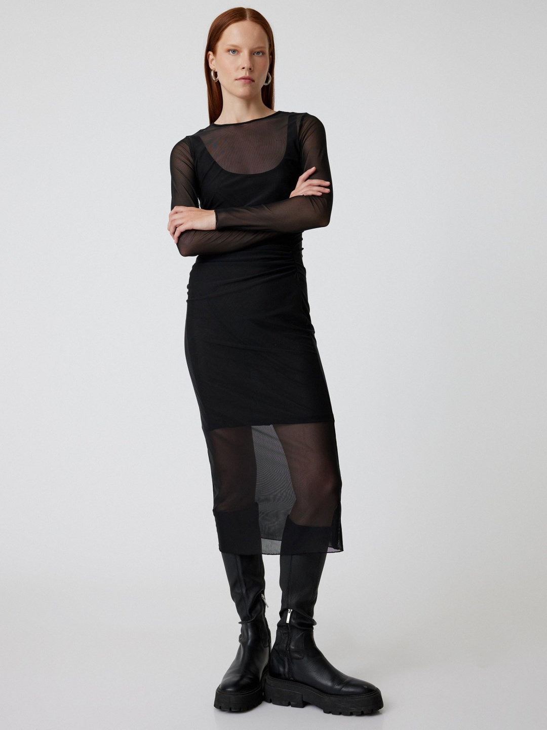 

Koton Round Neck Sheath Midi Dress, Black