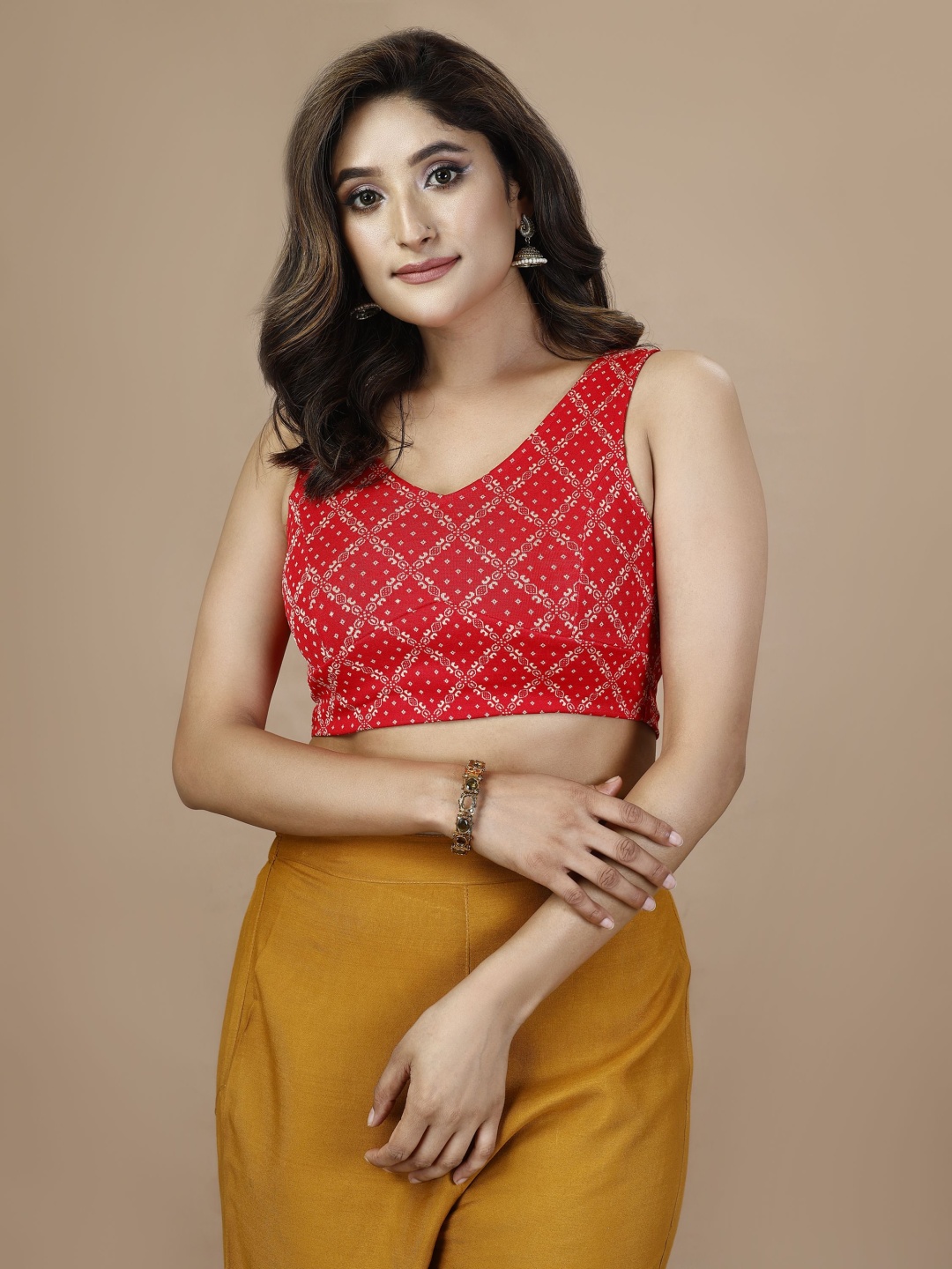 

Oomph! Women Non Padded V Neck Saree Blouse, Red