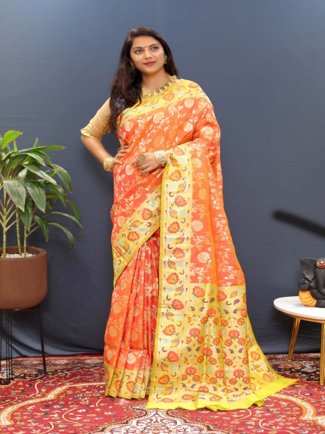 

Royal Rajgharana Saree Woven Design Zari Pure Silk Banarasi Sarees, Orange