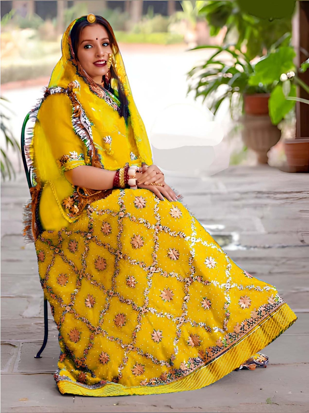 

ANJANI TEXTILE Embroidered Semi-Stitched Lehenga & Unstitched Blouse With Dupatta, Mustard