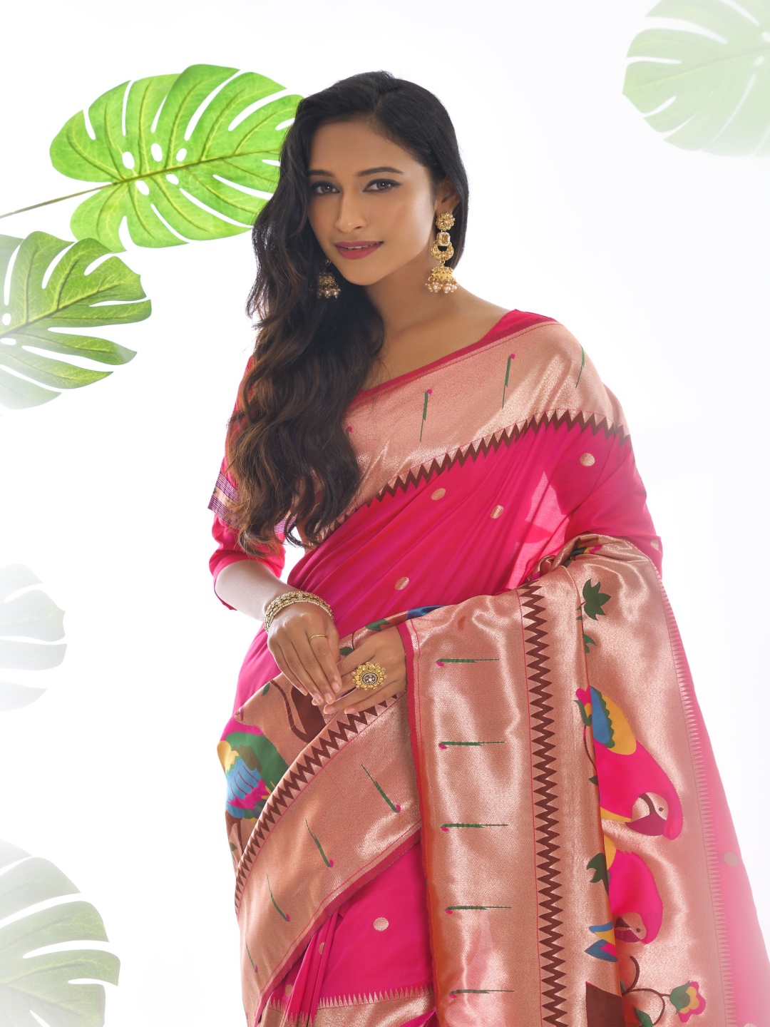 

Kandora Woven Design Zari Pure Silk Banarasi Saree, Pink