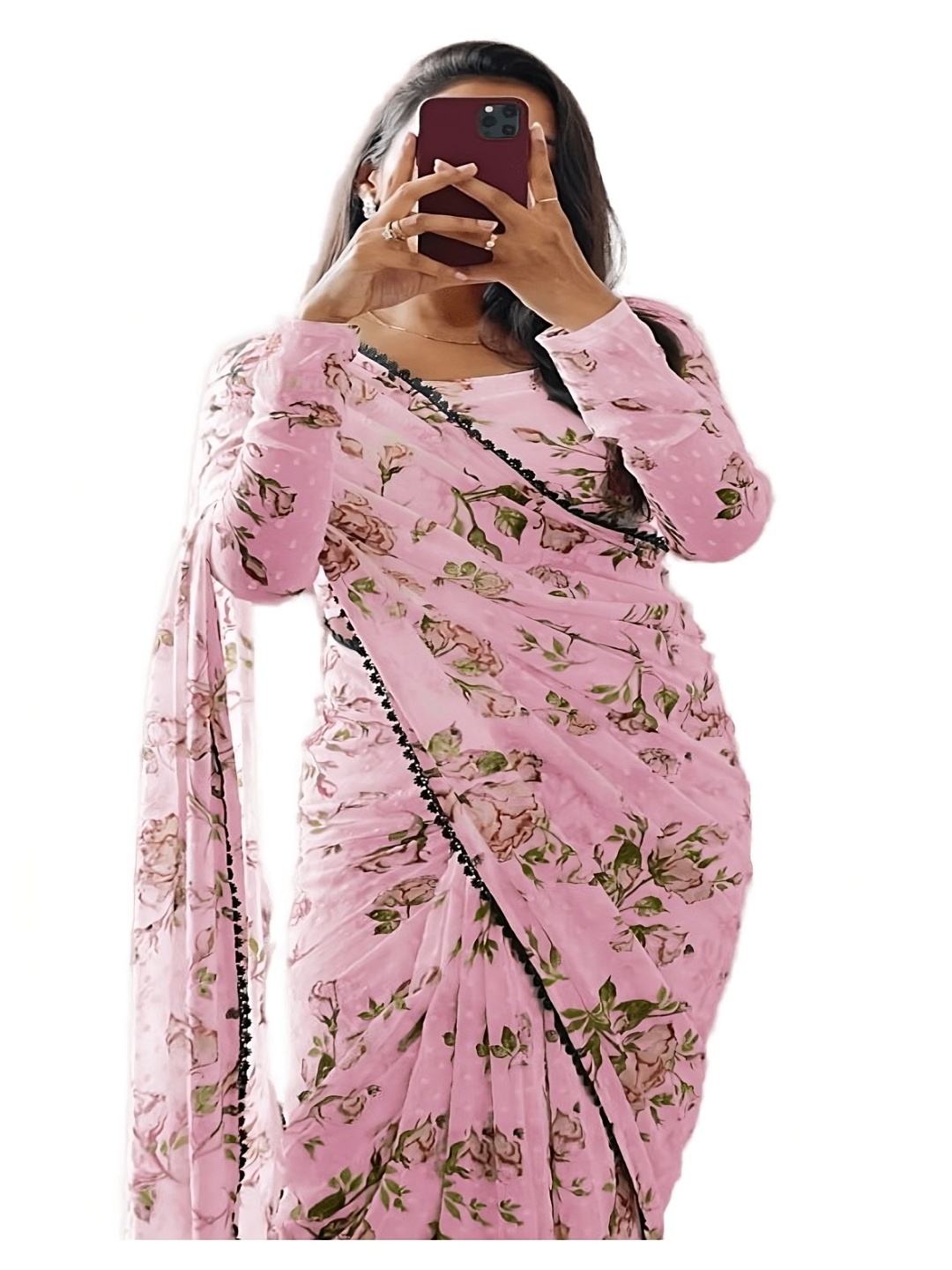 

Sidhidata Floral Printed Ready to Wear Gotta Patti Saree, Pink