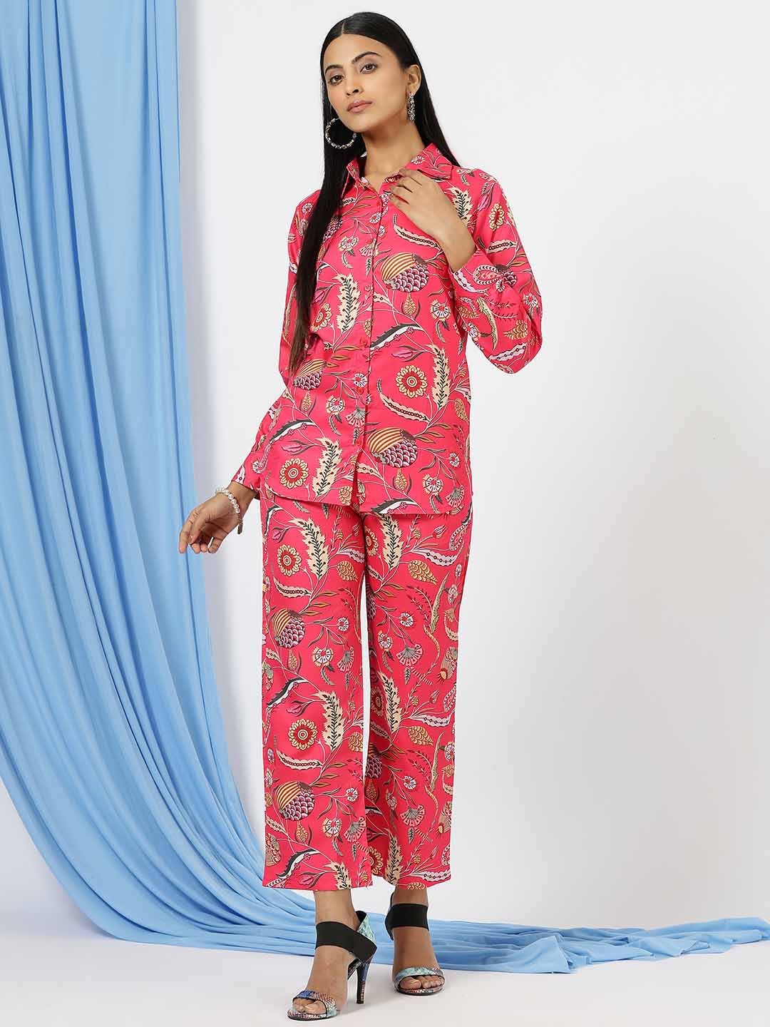 

Divyadham Textiles Floral Printed Shirt & Trousers, Pink