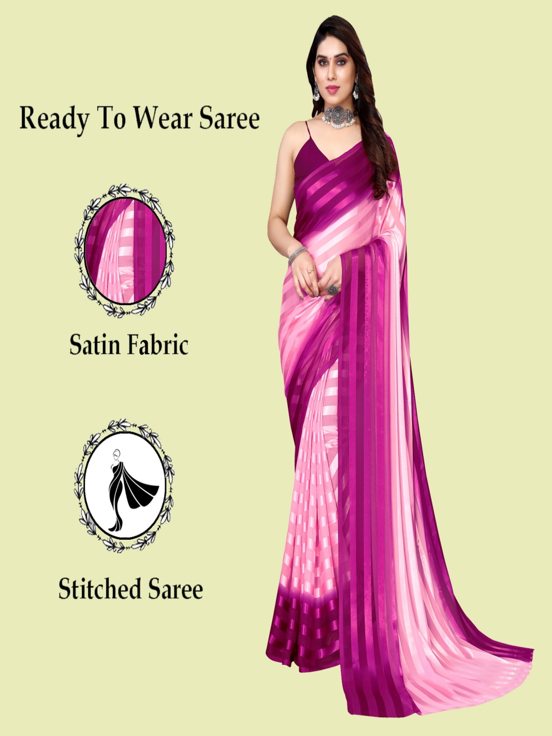 

ANAND SAREES Striped Satin Saree, Pink